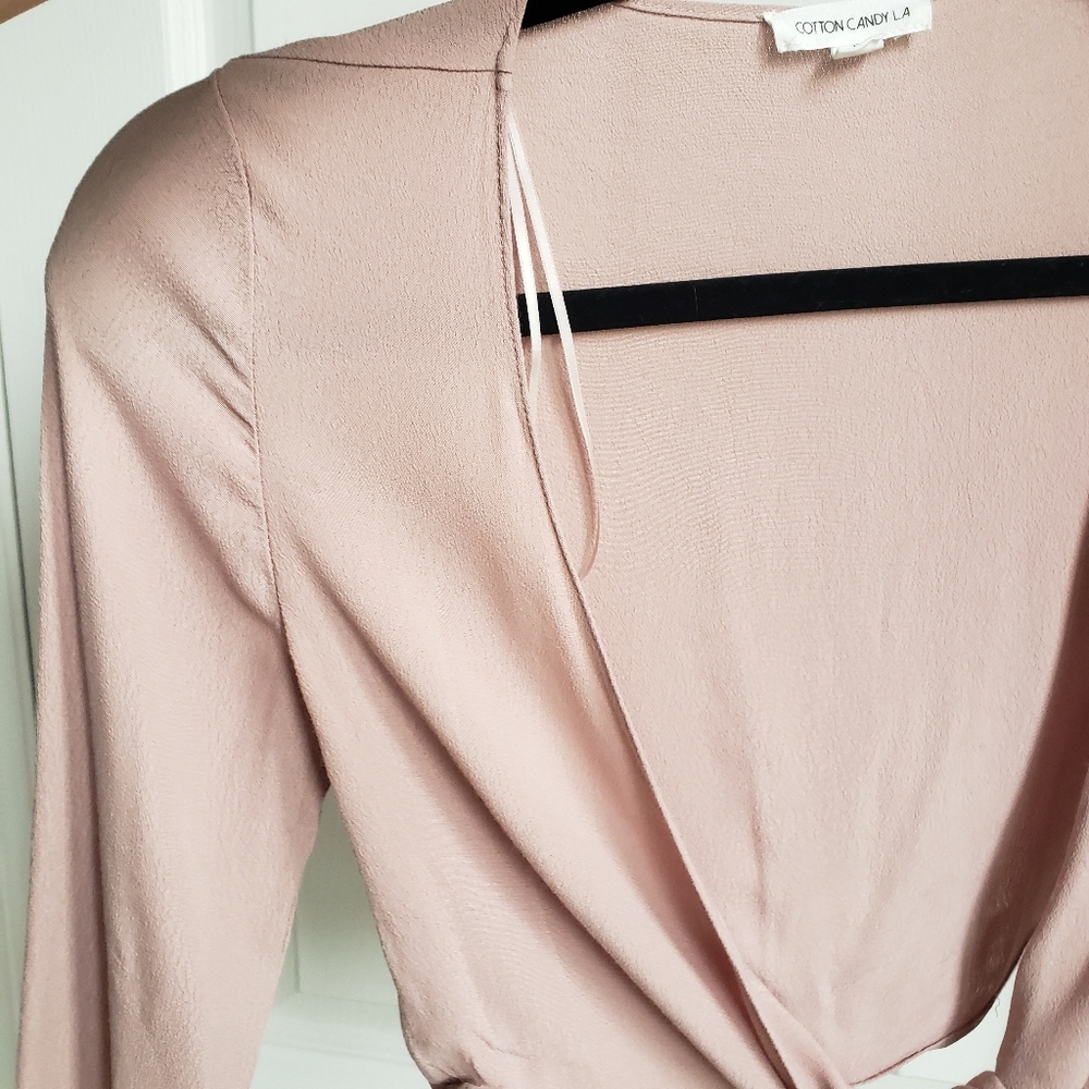 Cotton Candy LA Blush Pink Tie Crop Top - Picture 5 of 9
